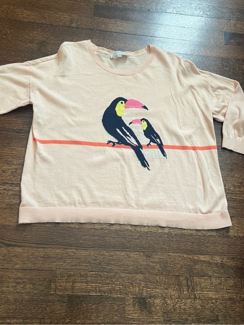 Loft creamy pink tropical bird pullover knit top size XL